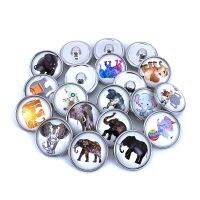 20pcs/lot 18mm 20mm Cartoon Elephant Pattern Glass Cabochon Snaps Button for DIY Snap Bracelet Necklace Glass Charm Jewelry N030