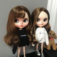 Doll Blyth Clothing Black White T Shirt Printing Long Sleeve Hoodie for blyth  azone  barbies  pullip for 1/6 Dolls Accessories Electrical Connectors