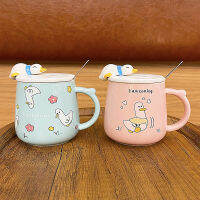 New Swimming Duck Creative Cup Female Cute with Lid Spoon Ceramic Cup Simple Fresh Super Cute Childrens Milk Coffee Oatmeal Cup