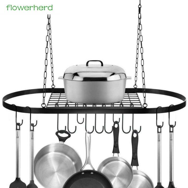 pot-rack-ceiling-mount-cookware-rack-hanging-hanger-organizer-with-hooks-kitchen-shelf-organizer-31-x-17-inch-80x42x53cm