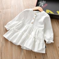 Korean style Kids Girls Long Sleeve Button-down Dress