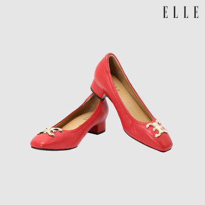 ELLE SHOES รองเท้าหนังแกะ ทรงส้นเหลี่ยม LAMB SKIN COMFY COLLECTION รุ่น Block heel สีแดง ELB003