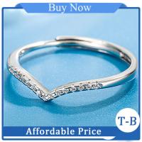 แหวนรูปตัววีแฟชั่นใหม่ T-B ประดับเพชรแหวนแบบปรับขนาดได้สดใสสำหรับผู้หญิง