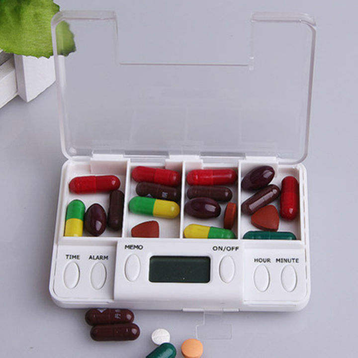 4ตารางกล่องยากล่องเก็บยาอิเล็กทรอนิกส์-timing-เตือนกล่องยาปลุกจับเวลายาออแกไนเซอร์ยายาเสพติดภาชนะ