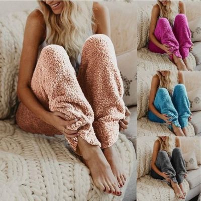 Women Plus Size Cozy Sleep Pants Winter Fleece sleepwear Long Pants European American Solid Color Warm Nightwear пижама женская
