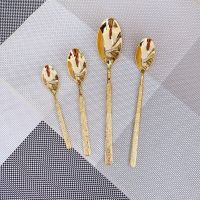 12PCS Golden Western Tableware Western Food Knife Fork Spoon Hotel Tableware Stone Pattern