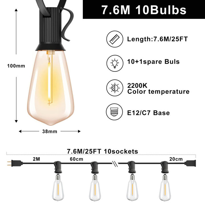 st38กลางแจ้ง-string-ไฟ25ft-33ft-50ft-65ft-1w-led-dimmable-shatterproof-พลาสติก-edison-หลอดไฟ-led-connectable-fairy-light