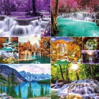 Landscape Waterfall Printed Canvas Cross Stitch Embroidery Complete Kit Painting Needlework Handmade Knitting Floss Gift Sales Knitting  Crochet