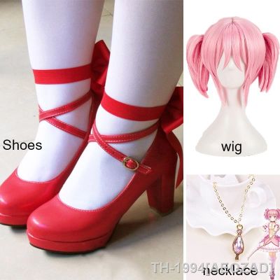 AEOZAD Puella Magi Madoka Magica Peruca อะนิเมะ Kaname Colar คอสเพลย์วิกผมและ Sapatos วัสดุคอสเพลย์ ฮาโลวีน 34-43