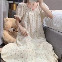 【 WYIN kitchen】 Summer Womens Nightgowns Mid-calf Ruffles Korean Simple Sweet Preppy Cute Sleepshirt Casual Nightdress Basic Sleepwear Nightwear