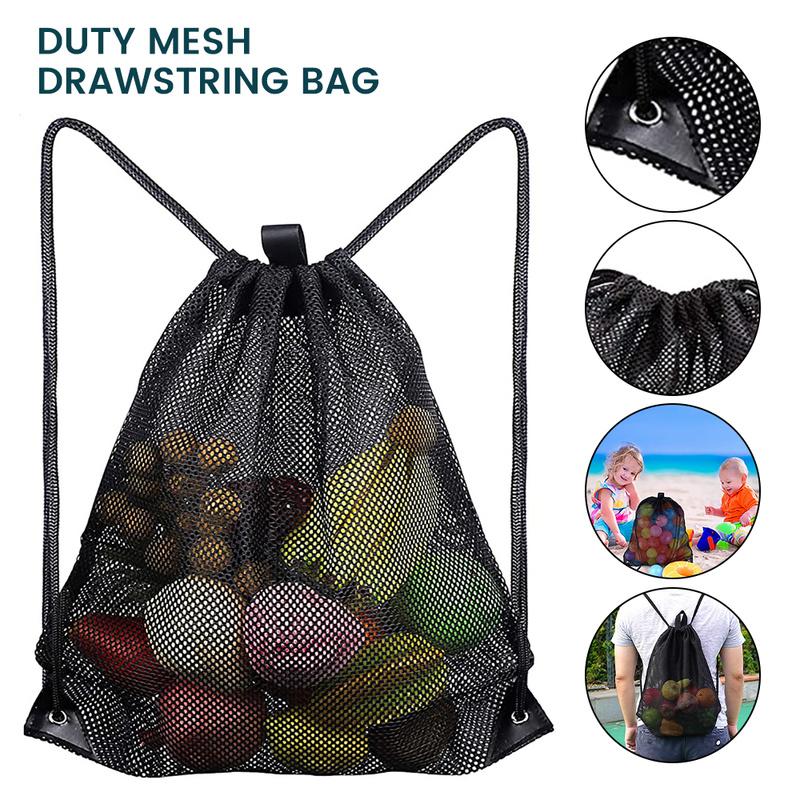 Multi Functional Black Mesh Bag with Drawstring for Swimming Beach Diving Travel 