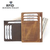 100% Genuine Cow Leather Card Holder Men Women Bank ID Card Holder Case RFID Blocking Vintage Pocket  Wallet Card Holders