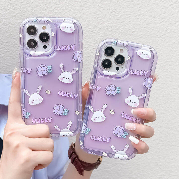 [Philippines shipping] Cute Rabbit Airbags Square Phone Case For iPhone 14 Pro Max 11 XS Max 12