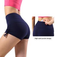 Workout Yoga Shorts Sport Wear Drawstring Women Fitness Compression Gym Mid-Waisted Hidden Pocket Leggings Elastic Gym Wear