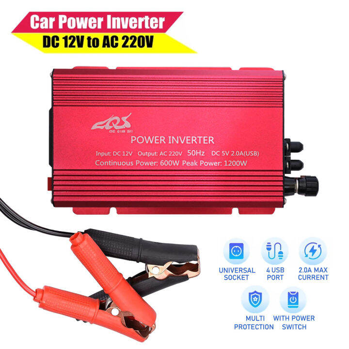 1200W Car Power Inverter DC 12V to 220V AC Car Converter 2 USB Ports with Universal Socket