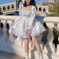 Lolita Dress Party Evening Women Vintage Lace Y2k Mini Dress Female Kawaii Clothing 2021 Spring Dress Korea White