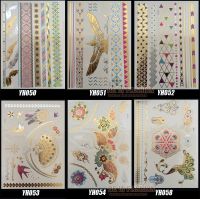 6Designs/Set New Metallic Gold Silver Colored Body Art Temporary Tattoo Non-Toxic Flash Tatoo Stickers Indian Tattoos flesh lot Stickers