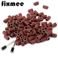 Fixmee 100pcs 80 Sanding Drum Sand Bands Shank Rotary Tool W/2 Mandrels for Nail Drill