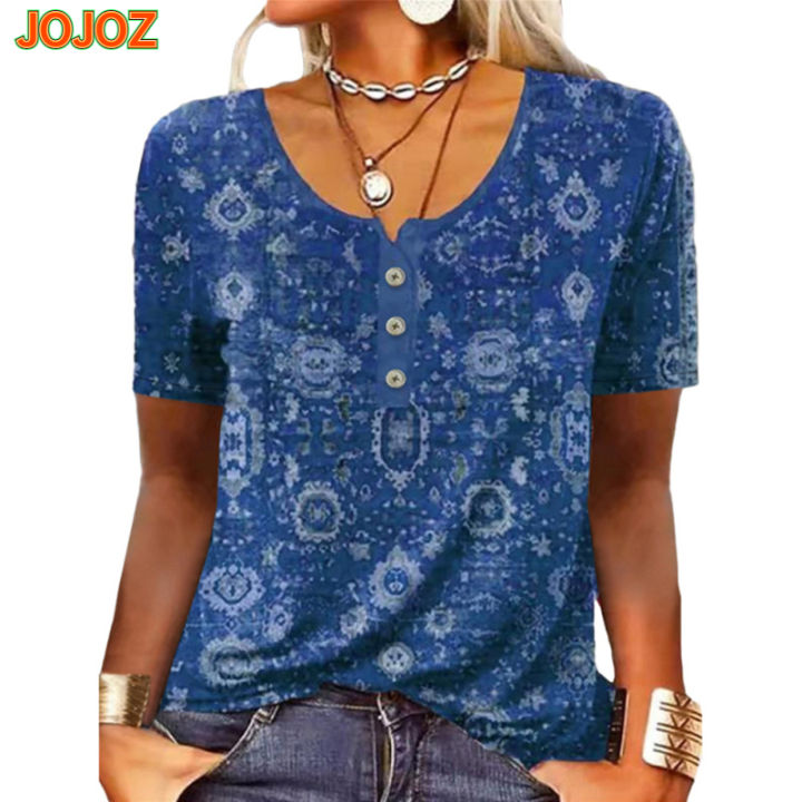 jojoz-เสื้อยืดแฟชั่นอะคริลิคสำหรับผู้หญิงใหม่เสื้อยืด50-ชาติพันธุ์พิมพ์ลายแขนสั้นแนวยุโรปและอเมริกา50-ฤดูใบไม้ผลิ