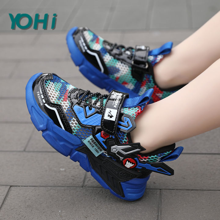 รองเท้าผ้าใบเด็กสไปเดอร์แมนสำหรับเด็กผู้ชาย-รองเท้าวิ่งสไตล์เกาหลีกันลื่นน้ำหนักเบารองเท้ากีฬาตาข่ายสำหรับเด็กวัยรุ่นชาย