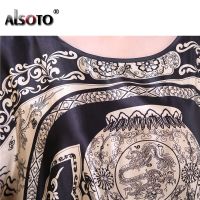 Special Offers ALSOTO Summer Style Nightdress For Women Loose  Printing Half-Sleeve Plus Size Sleepwear Faux Silk Nightclothes