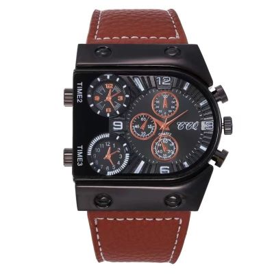 【Hot seller】 Foreign trade cross-border hot fashion large dial multi-movement quartz watch outdoor sports mens leather belt for men