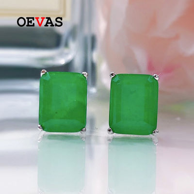 OEVAS 100 925 Sterling Silver Emerald Paraiba Stud Earrings For Women Sparkling Wedding Party Fine Jewelry Wholesale Gift
