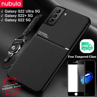 NUBULA For Samsung Galaxy S22 | S22+ Plus | S22 Ultra 5G Casing Free Tempered Glass Silky Leather Feeling hp Galaxy S22 Ultra 5G CellPhone Case Shockproof Car Magnetic Back Cover Lanyard Screen Cleaning Kit For Samsung Galaxy S22 S22+ Ultra 5G