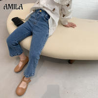 AMILA Girls Jeans New Kids เวอร์ชั่นเกาหลีกางเกงขาบานกางเกงยืดสูง