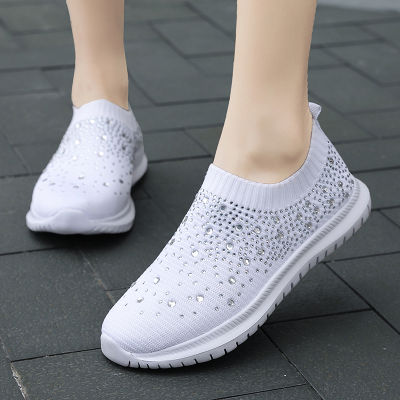 Summer White Sneakers Women Vulcanized Shoes Fashion Sneakers Women Flats Slip On Sock Trainers Ladies Bling Zapatos De Mujer