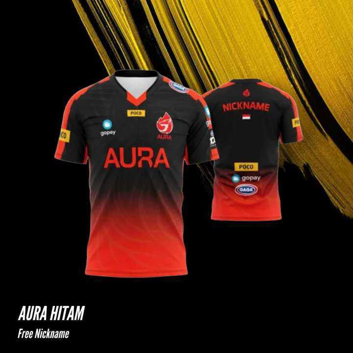 JERSEY AURA ESPORT GAMING HITAM MERAH FREE NICKNAME DAN CUSTOM DESAIN