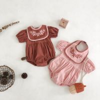 [COD] INS2022 summer new girl baby puff sleeve embroidered bib sleeveless jumpsuit romper