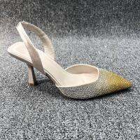 Super High Heeled Ladies Shoes Pointed Toe Elegant Slingbacks Stiletto Luxury Glitter Rhinestones Party Prom Womens Pumps