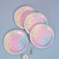 【JIU YU】❒✁▼  Prato De Papel Descartável E Conjunto De Louça Para Meninas Arco-íris Macaron Diamante Doce Fontes De Festa De Aniversário