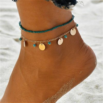 1piece Shine Bohemian Beads Ankle Bracelet for Women Leg Chain Tassel Anklet Vintage Foot Jewelry Accessories