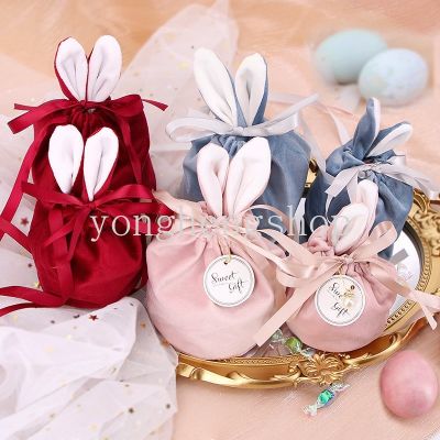 Cartoon Cute Rabbit Ear Velvet Bag Chocolate Cookie Candy Packaging Bags Jewelry Pouch Baby Shower Wedding Gift Drawstring Bag Birthday Party Favor