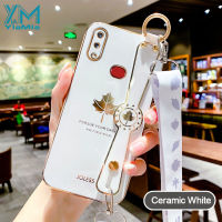 YiaMia แฟชั่น Maple Leaf สำหรับ Samsung Galaxy A12 A20 A30 A32 A52 A7 2018 A750 A21S TPU Electroplated พร้อมสายคล้องข้อมือและเชือกเส้นเล็ก