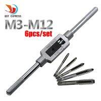 New 6pcs 3F Hand Screw Thread Metric Plug Tap Set M3 M4 M5 M6 M8 with Adjustable Tap Wrench 1/16-1/2