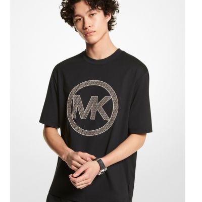 Michael Kors เสื้อยืดแขนแขนสั้นคอกลมอเนกประสงค์พิมพ์ลายตัวอักษร Unisex