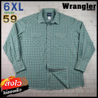 Wrangler®แท้ อก 59 ไซส์ 6XL เสื้อเชิ้ตผู้ชาย แรงเลอร์ สีเขียวอ่อน เสื้อแขนยาว กระดุมมุก เนื้อผ้าดี