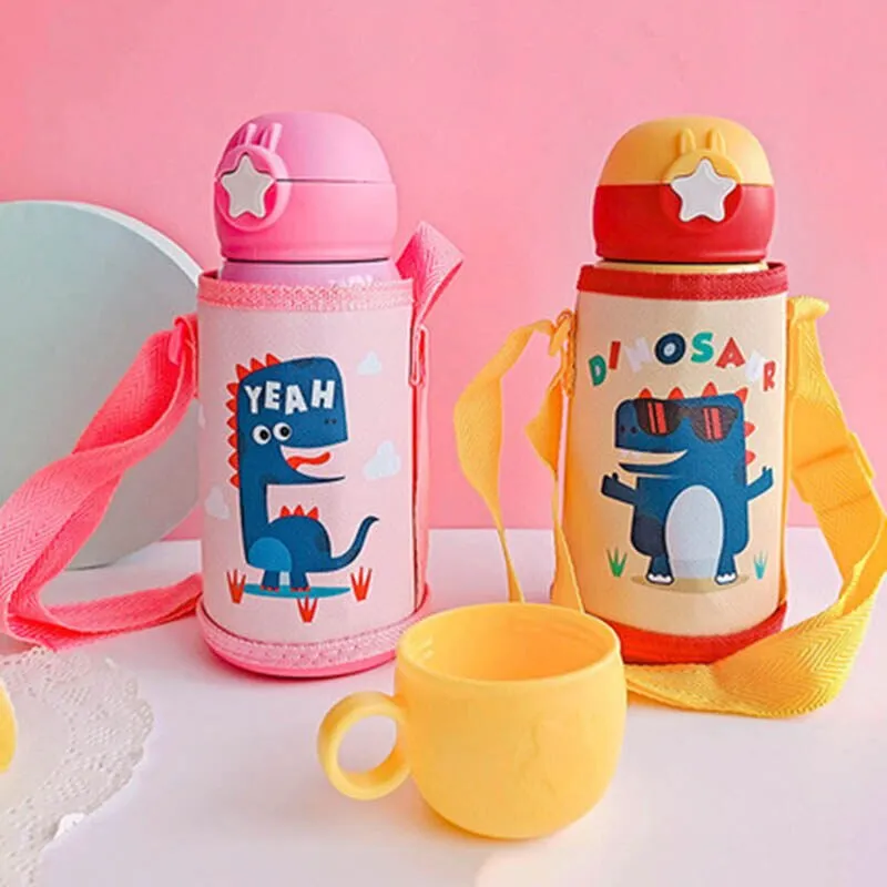 New 350ml 450ml Kids Cartoon 316 Stainless steel thermos cup with straw  children breakfast drinking thermos milk coffee cup