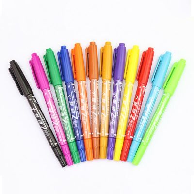 Leto 10/12/24pcs Small Double-Headed Color Oil Pen Set Permanent For Fine Point Pen Art Supplies School Office Stationery