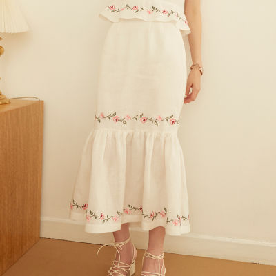 Perana : กระโปรงลินินปักลาย Blossom Skirt (สตอคสุดท้าย !! พร้อมส่ง )