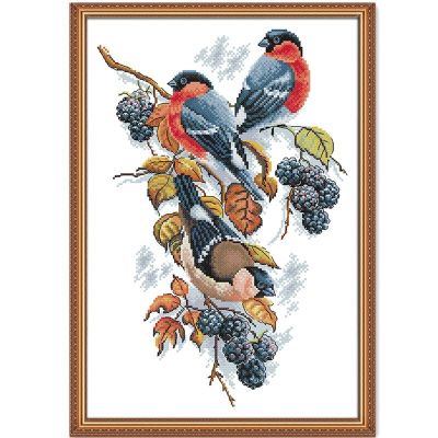 Red bellies Magpies and blackberries cross stitch kit aida 14ct 11ct count print canvas stitches embroidery handmade needlework Needlework