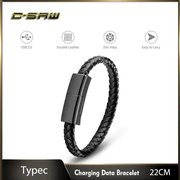 Worivo Leather Bracelet Link Charging Cable Braided Wrist Band USB Sync  Data Charger for iPhone [Black, M (8.5