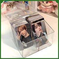 QUNJINGCH กล่องจัดกล่องเก็บของแบบโปร่งใสสำหรับ Kpop Photocard กล่องจัดของบัตรภาพเครื่องเขียนในโรงเรียน