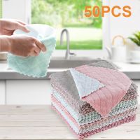 【CW】 50pcs Microfiber Absorbent Cleaning Non-Stick Dish Rags Napkins Tableware Household