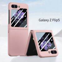 เคสสีทึบ Samsung Galaxy Z Flip 5 5G เคสโทรศัพท์พร้อมฟิล์มป้องกันหน้าจอขนาดเล็กปลอกเนื้อนุ่มสบาย Flip5กันรอยขีดข่วนป้องกันเคสกันลายนิ้วมือ-10สี