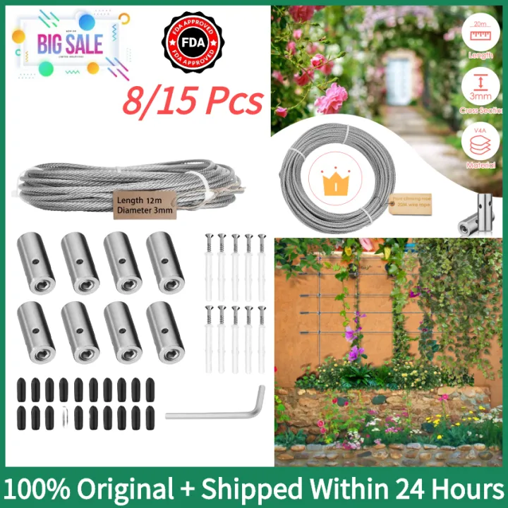 8/15 Pack Green Wall Stainless Steel Hubs, Wire Cable Trellis System