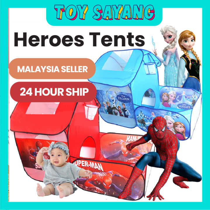 Frozen Spiderman Children's Pool Kids Play Tents with Basketball Hoop  Khemah Mainan Tunnel Kanak Kanak Kids Toys | Lazada